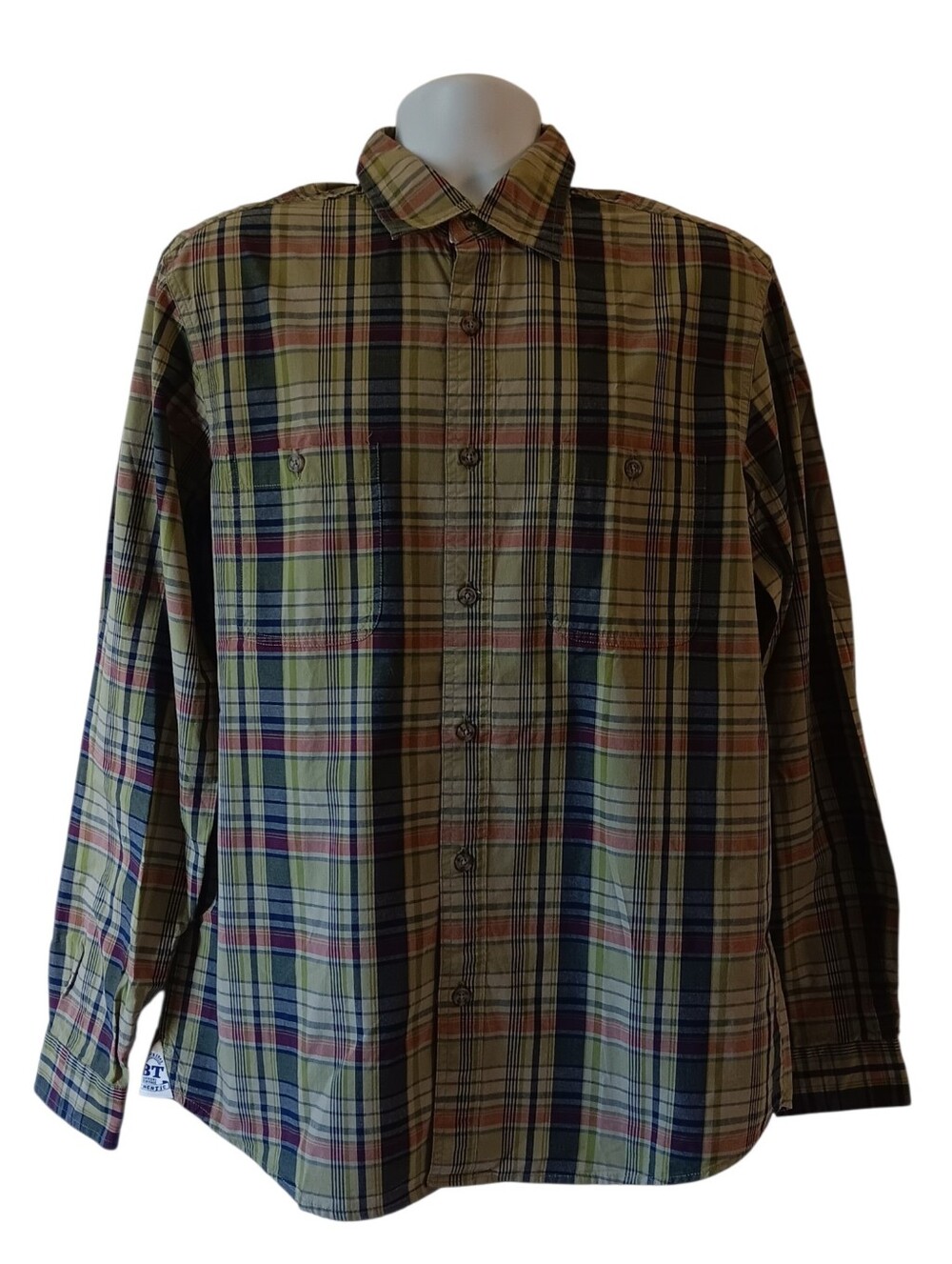 Boston Traders men's hunter/navy plaid long-sleeve button down shirt size L